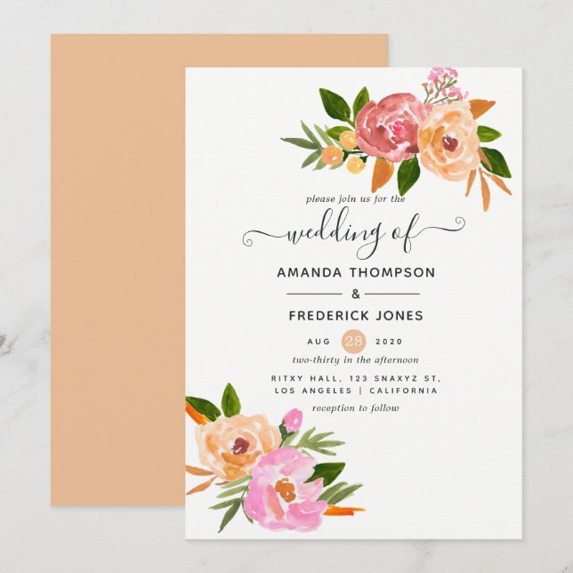 Invitation Mariage Floral de Printemps (Devant / Derrière)