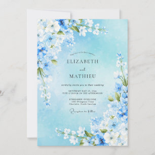 Invitation Mariage Floral de Printemps Bleu Ciel