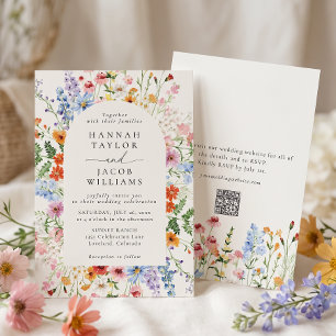 Invitation Mariage Floral de Printemps Code QR Prairie Coloré