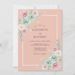 Invitation Mariage Floral de Printemps Corail Sérénité