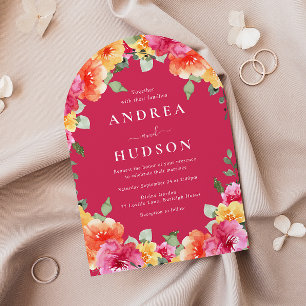 Invitation Mariage Floral de printemps été vibrant coloré ros