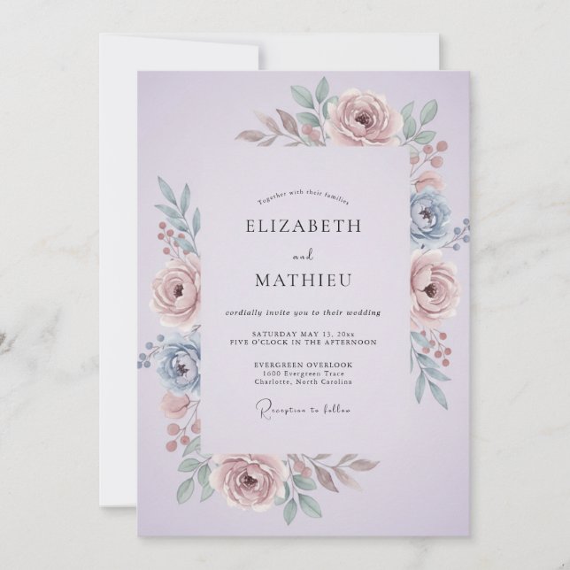 Invitation Mariage Floral de Printemps Gracieux Lavande (Devant)