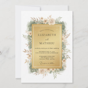 Invitation Mariage Floral de Printemps Majestueux en Or