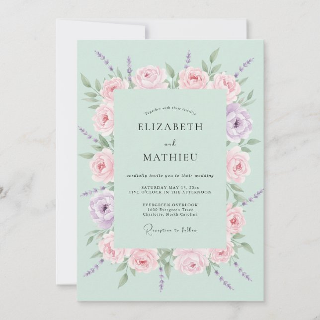 Invitation Mariage Floral de Printemps Menthe (Devant)