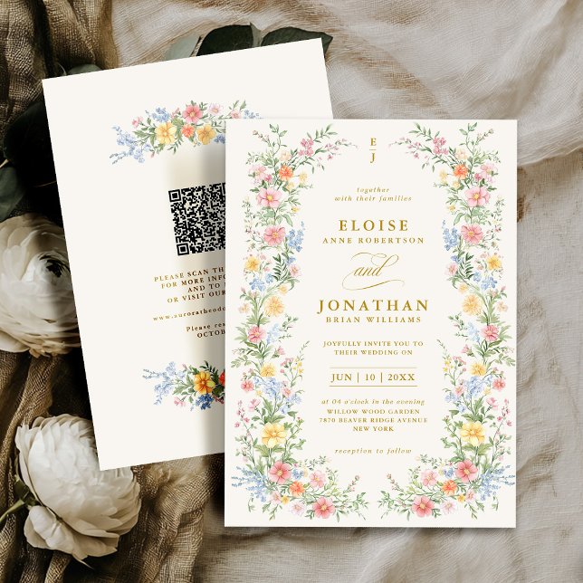 Invitation Mariage Floral de Printemps Orné de Pastel Doux av (Soft Pastel Ornate Spring Floral QR Code Wedding Invitation)