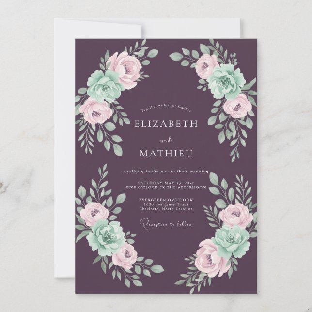 Invitation Mariage Floral de Printemps Rêveur aux Prunes (Devant)