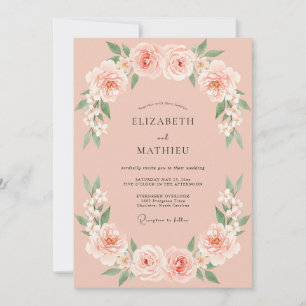 Invitation Mariage Floral de Printemps Saumon Délicat