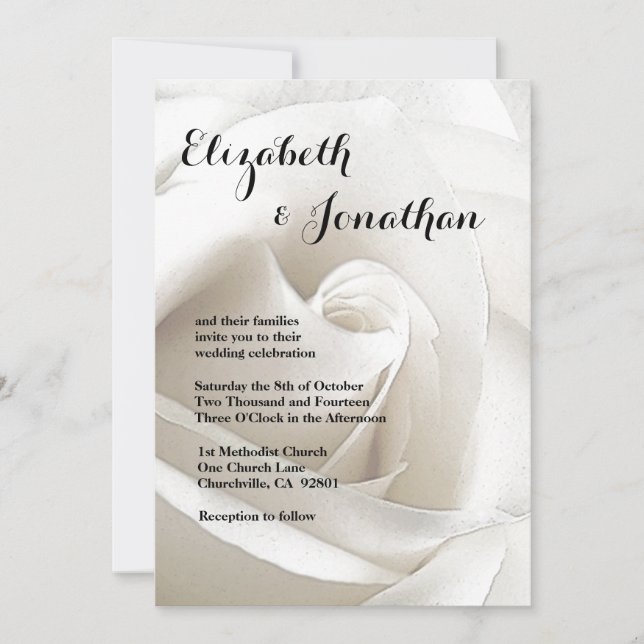 Invitation Mariage floral de Rose blanche (Devant)
