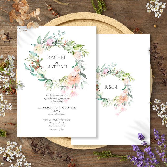Invitation Mariage Floral de Roses de Bois (Woodland Roses Greenery Floral Wedding Invitation)
