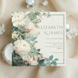 Invitation Mariage Floral de Roses et Pivoines à l'Aquarelle 