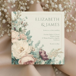 Invitation Mariage Floral de Roses et Pivoines à l'Aquarelle 