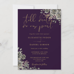 Invitation Mariage Floral de Roses Gothiques Violettes et Dor