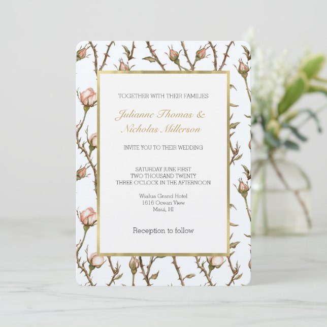 Invitation Mariage Floral de Roses Rose Pâle (Debout devant)