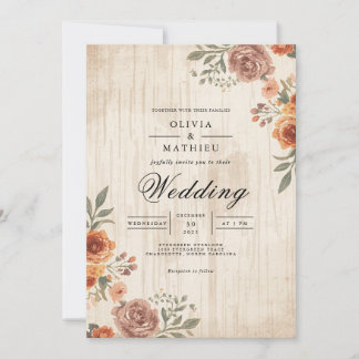 Invitation Mariage floral de Sepia rustique
