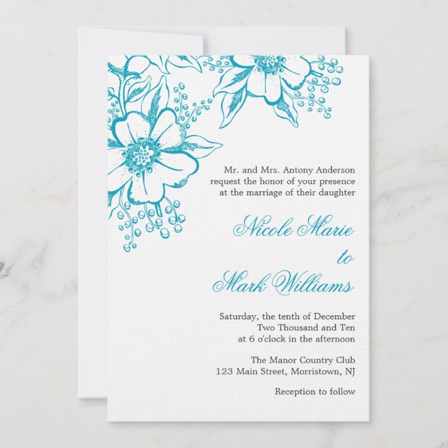 Invitation Mariage floral de style d'impression typographique (Devant)