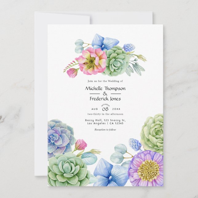 Invitation Mariage Floral de Succulentes à la Mode (Devant)