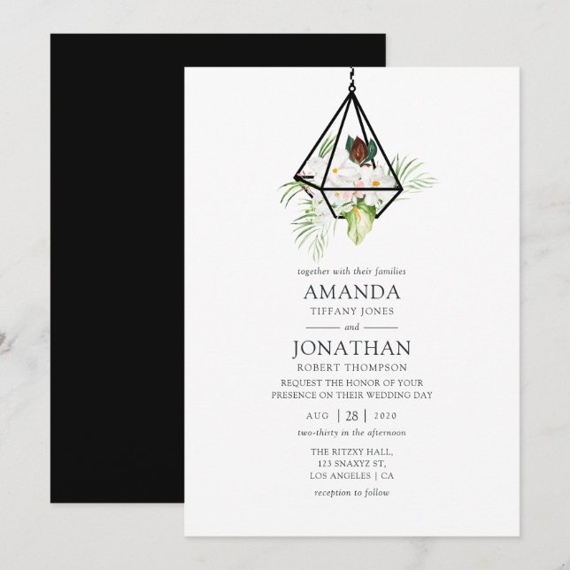 Invitation Mariage floral de terrarium géométrique boho (Devant / Derrière)