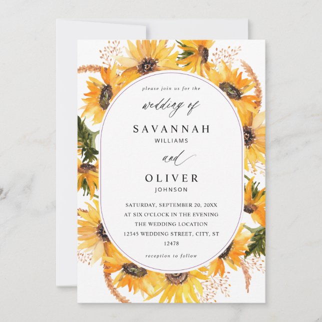 Invitation Mariage floral de tournesol d'automne (Devant)