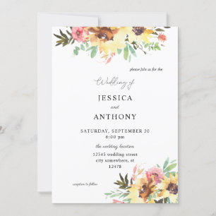 Invitation Mariage floral de tournesol d'été