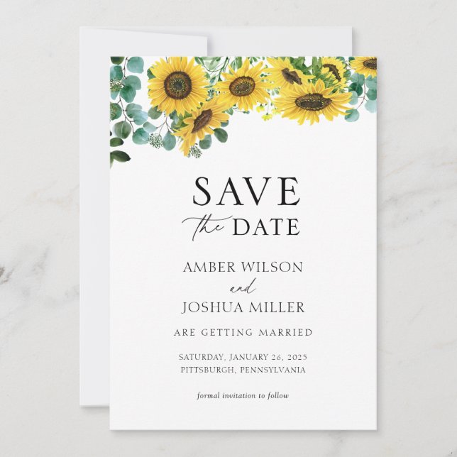 Invitation Mariage floral de tournesol Enregistrer la date (Devant)