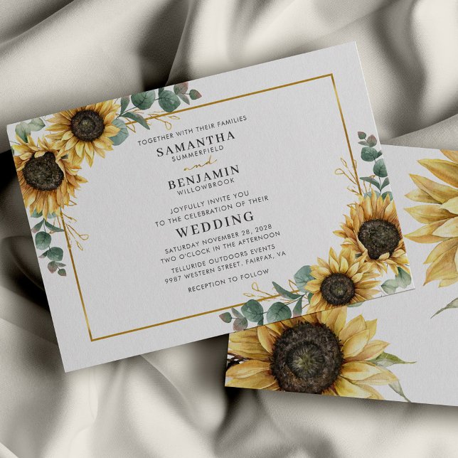 Invitation Mariage floral de tournesol et de verdure d'eucaly (Sunflower Floral Eucalyptus Elegant Wedding Invitation)