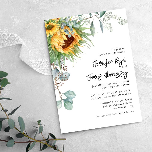 Invitation Mariage floral de tournesol eucalyptus rustique (Créateur téléchargé)