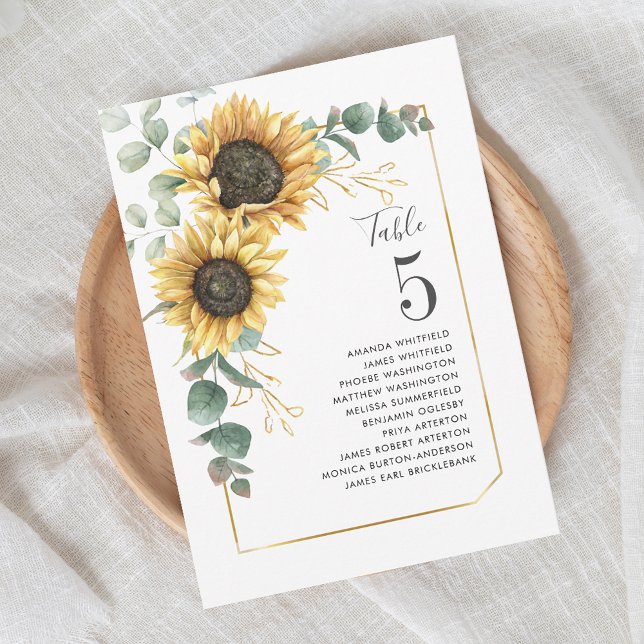 Invitation Mariage floral de tournesol Eucalyptus Tableau Num (Floral Sunflower Eucalyptus Wedding Reception Table Number 5)