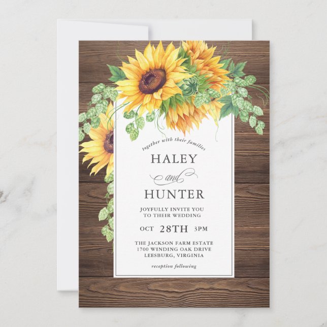 Invitation Mariage floral de tournesol rustique (Devant)