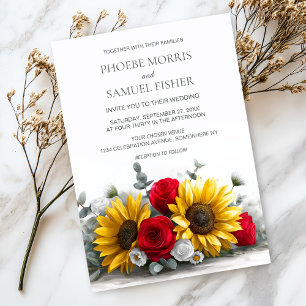 Invitation Mariage Floral de Tournesol Rustique et Rose Rouge
