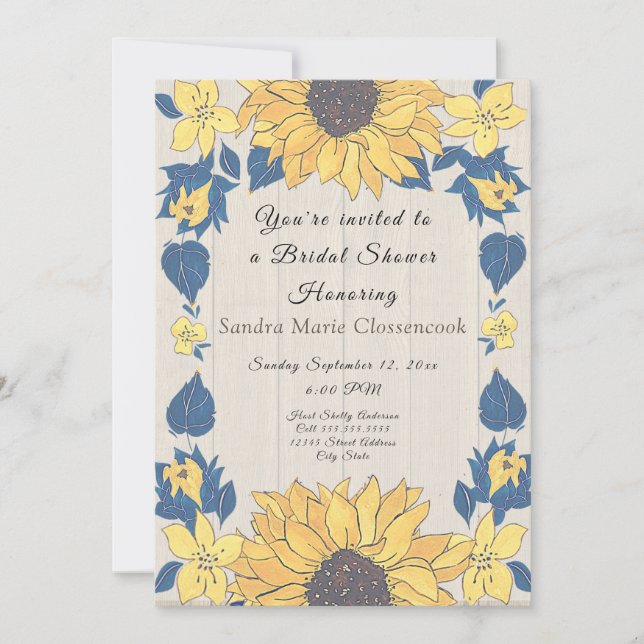 Invitation Mariage floral de tournesol rustique Fête des mari (Devant)