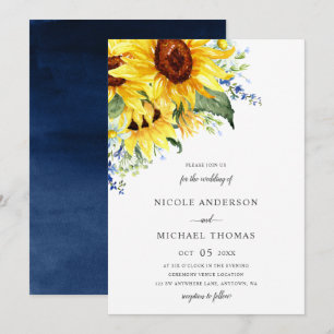 Invitation Mariage floral de tournesols élégants d'aquarelle