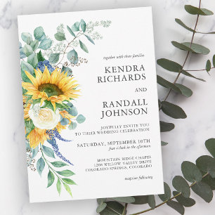 Invitation Mariage floral de tournesols et de roses rustiques