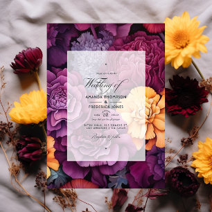 Invitation Mariage Floral Deep Plum avec Souci