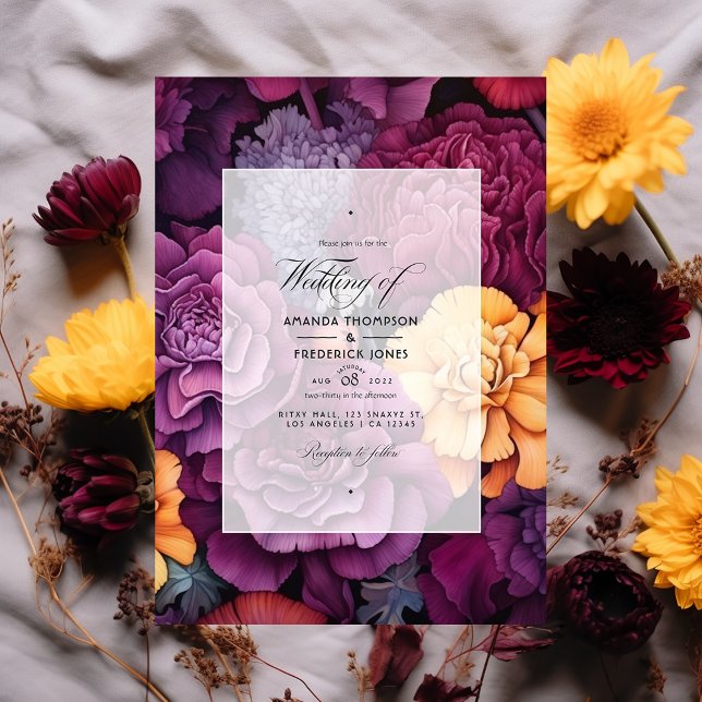Invitation Mariage Floral Deep Plum avec Souci (Créateur téléchargé)