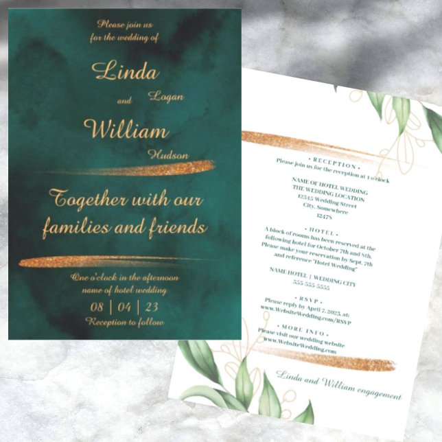 Invitation Mariage Floral Deep Sea Vert Sombre Aquarelle (Créateur téléchargé)