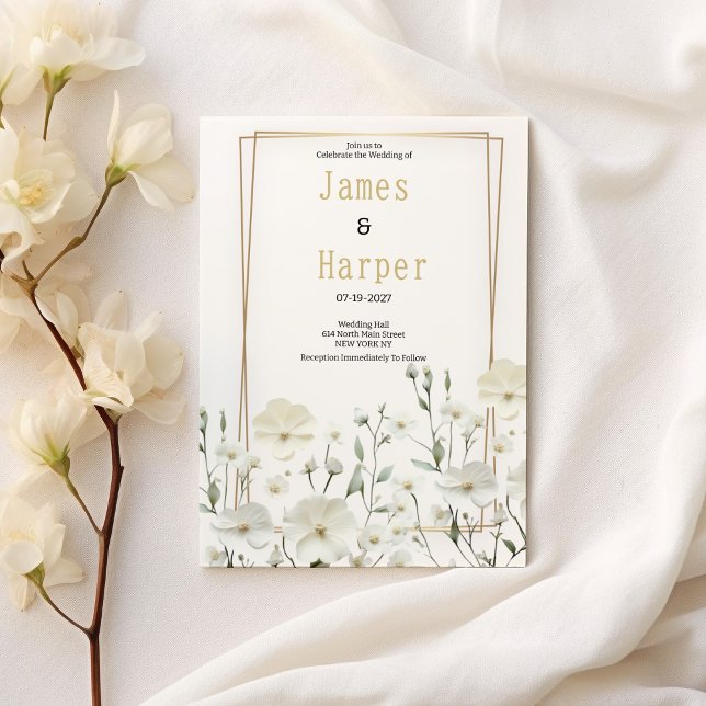 Invitation Mariage floral délicat à la menthe blanche or (Gold white mint delicate floral Wedding )