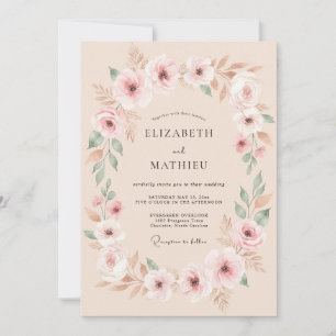 Invitation Mariage Floral Délicat au Péché Pâle