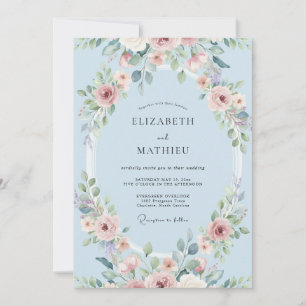 Invitation Mariage Floral Délicat Bleu Ciel