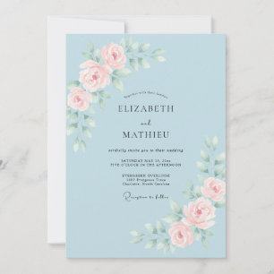 Invitation Mariage Floral Délicat Bleu Poudré