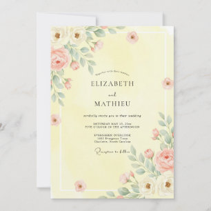Invitation Mariage Floral Délicat Jaune Pâle