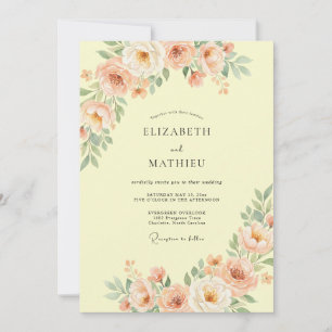 Invitation Mariage Floral Délicat Jaune Pêche