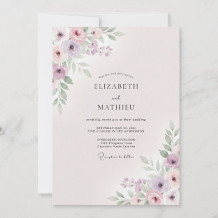 Invitation Mariage Floral Délicat Lilas