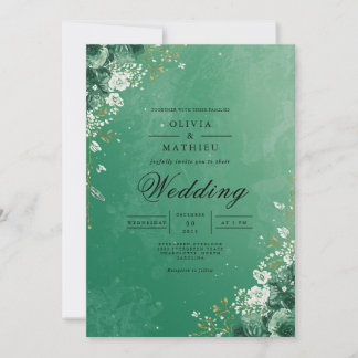 Invitation Mariage floral d'Emeraude profond