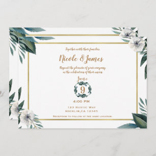 Invitation Mariage floral des Feuilles verts blancs