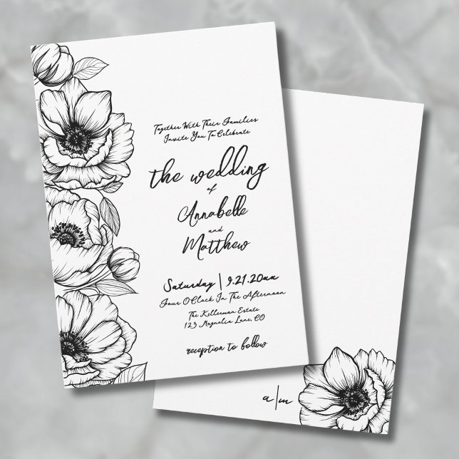 Invitation Mariage Floral Dessiné à la Main (Floral Hand Drawn Whimsical Wedding Invitation)