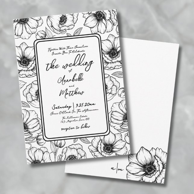 Invitation Mariage Floral Dessiné à la Main (Floral Hand Drawn Whimsical Wedding Invitation)