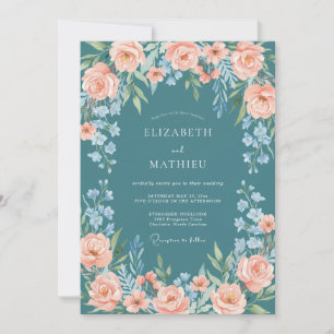 Invitation Mariage Floral d'Été Sérénité Sarcelle