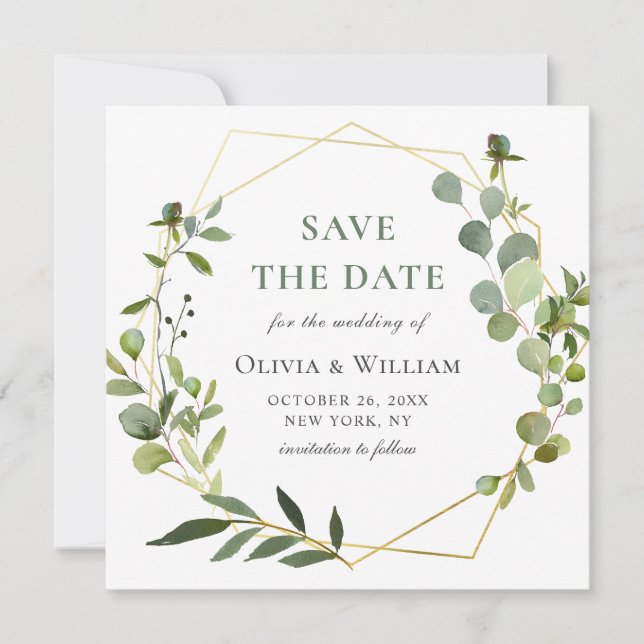 Invitation Mariage Floral d'Eucalyptus Moderne Économisez la  (Devant)