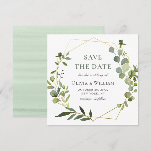 Invitation Mariage Floral d'Eucalyptus Moderne ENREGISTREZ LA (Devant / Derrière)
