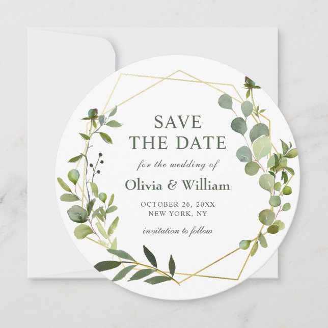Invitation Mariage Floral d'Eucalyptus Moderne SAUVEGARDEZ LA (Devant)